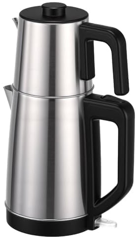 Oreilet Fornello per tè Turco Samovar in Acciaio Inossidabile, Set Bollitore Elettrico Turco con Infusore, Teiera Elettrica a Doppia Pentola per Erbe per la Casa
