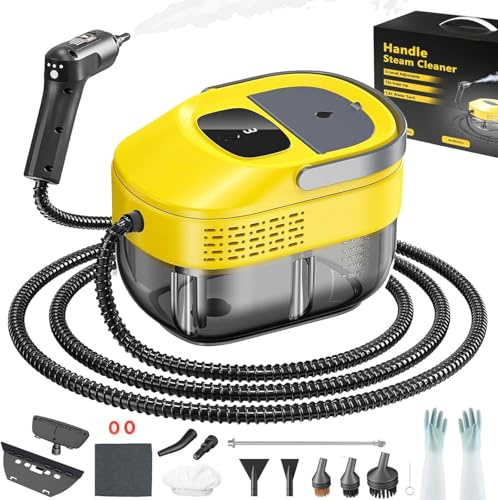 2026 New 3 Level Adjustable Pressurized Handheld Steam Cleaner for Home, 10s Heat-Up Handheld Steamer for Cleaning, 1.6 Qt Tank Portable Steam Cleaner Handheld for Car (Yellow, 1 Set)