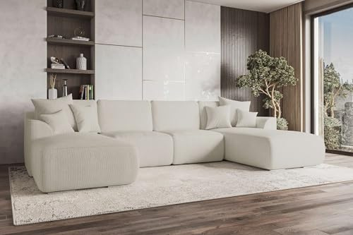 99rooms Gusto Wohnlandschaft Polsterecke Couchgarnitur Cordstoff POSO Greige mit Schlaffunktion