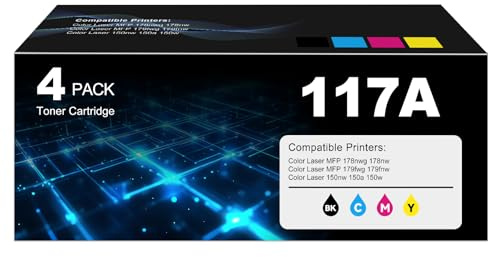 117A Toner Set MFP 178nwg 179fwg Kompatibel für HP117A Color Laser MFP 178nwg 179fwg 178nw 150nw 179fnw 150a 150w 178 179 Toner 117A 4 Pack W2070A W2071A W2072A W2073A Schwarz Cyan Magenta Gelb