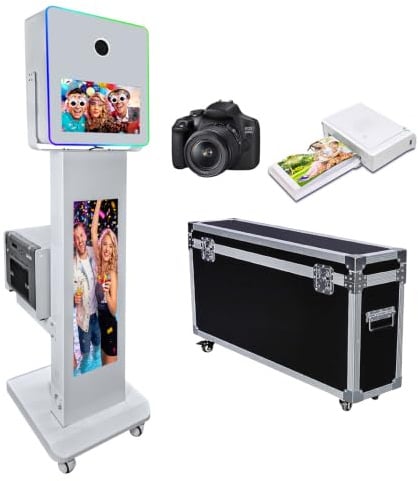 Tragbare DSLR-Fotokabinenmaschine mit 15,6 Zoll Touchscreen, Fotokabine mit 29,3 Zoll LCD-Display, Ringlicht, Software, Mini-PC, Flugtasche für Veranstaltungen, Verleih, Hochzeit, Party (Fotoautomat +