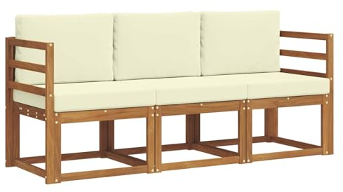 vidaXL Outdoor-Sofagarnitur mit Kissen 3 pcs Natur und Creme, Garten, Moderne, langlebige Gartenbank, Flexibles Möbel für Terrasse, Lounge für gemütliche Stunden