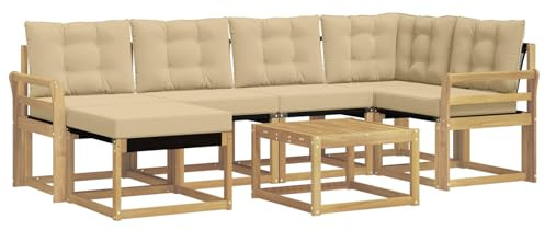 vidaXL Outdoor-Sofagarnitur mit Kissen 7 pcs Weiß und Beige, Garten-Sofa-Set, Moderne Outdoor-Möbel, Elegante Patiositzgelegenheiten, robuste Textilene-Sofas