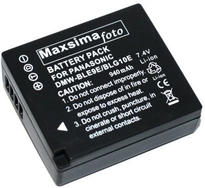 Maxsimafoto – Batterie compatible 940 mAh pour Panasonic DMW-BLG10 et DMW-BLE9E – Lumix GF3, S6, BLE9 & BLG10 DMC-GF6, GX7, TZ80, TZ100.