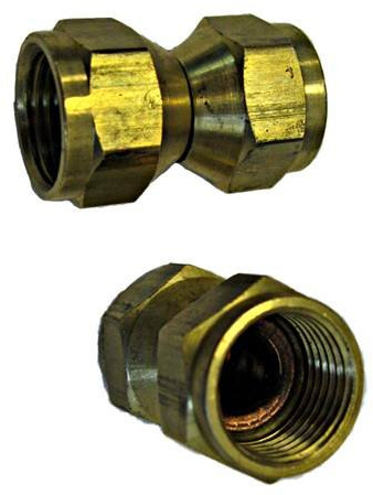 Double Swivel Nuts, Flare Tubing Valve Connector Fittings For Burners Heaters Grill BBQ RV Propane LPG Gas applications 3/8” x 3/8 Female Flare (Actual Diameter 5/8 in x 5/8 inch) Brass 25 Pack