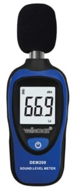 Velleman Digitaler Schallpegelmesser, 30-130 dB, LCD-Anzeige, automatische Abschaltung, mit Windschutz, kompakt
