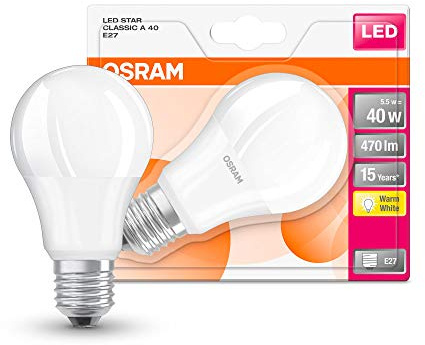 OSRAM Lamps LED Star Classic A Lampe, in Kolbenform mit E27-Sockel, nicht dimmbar, Ersetzt 40 Watt, Matt, Warmweiß - 2700 Kelvin, 1er-Pack, 203306