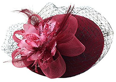 ZUMUii Butterme Pillbox Hut Weinlese Wolle Cocktail Haar Klipp mit Schleifen Schleife Fascinator Partei Hochzeits Retro Spitzenhut für Damen Frauen (Weinrot#1)