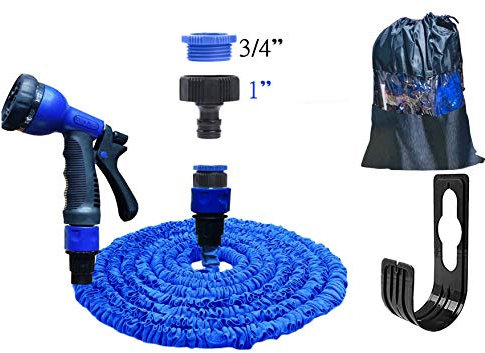 Ever Rich ® 100 Feet Newest Expandable Strongest Hose With & 8 Pattern Spray Nozzle (BLUE + HOLDER)