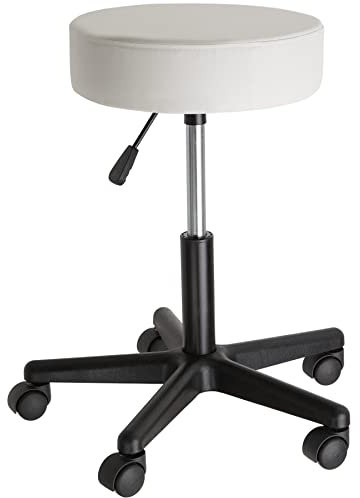 tectake Rollhocker Arbeitshocker Praxishocker | 360° drehbar + dick gepolsterte Sitzfläche | Kunstlederbezug - Diverse Farben - (Weiß | Nr. 402538)