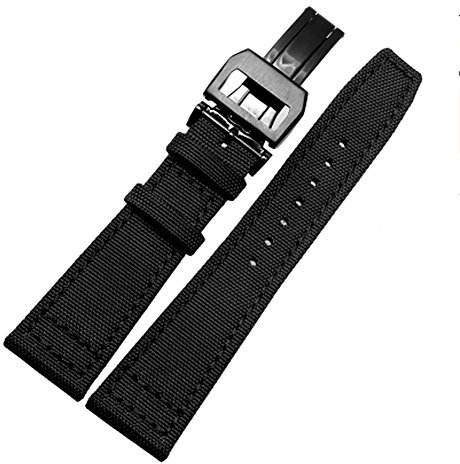 [Richie Strap] 20 mm 21 mm 22 mm Segeltuch-Leder-Uhrenarmband passend für IWC Piloten-Uhren Portofino Family, Schwarz (Black Buckle), 22 mm, Band