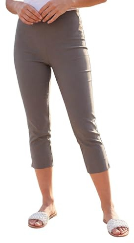 Roman Cropped Trousers for Women UK Ladies Capri Leggings Summer Pants Short Crop Stretch 3/4 Length Three Quarter Pedal Pusher Clothes Elasticated Bengaline Cut Off - Chocolate - Size 18