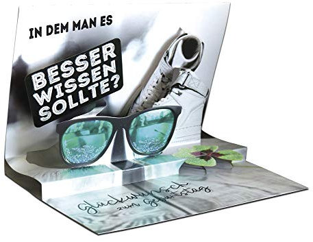 KE - 3D Pop-Up Geburtstagskarte mit Glitter, Geschenk Karte für besondere Anlässe, Einzigartige Überraschungskarte - Motiv: Brille