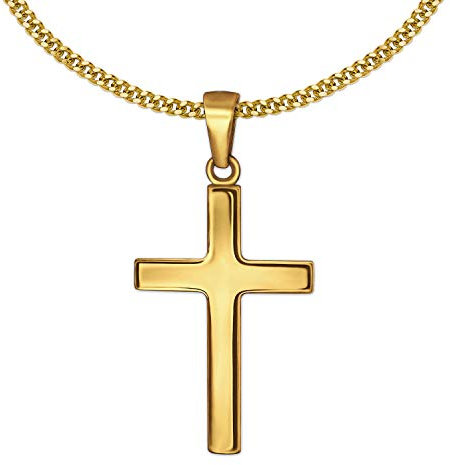 CLEVER SCHMUCK Kinder Kreuzkette Anhänger Kreuz 15 mm schlicht & Kette Panzer Sterling Silber 925 Gold-plattiert im Kreuz-Etui
