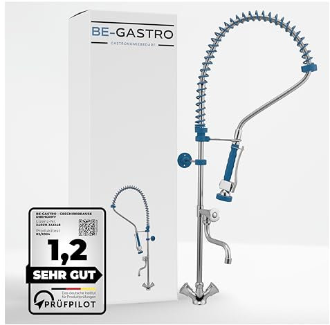 BE-GASTRO® I Profi Gastro Geschirrbrause Einloch Premium Drehgriff blau inkl. Wasserhahn, Mischbatterie & ergonomischem Drehgriff I Gastrobrause Spültischarmatur mit Zubehör, Gastronomie Armatur