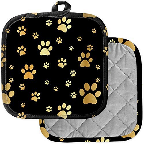 [Pack of 2] Pot Holders for Kitchen, Washable Heat Resistant Pot Holders, Hot Pads, Trivet for Cooking and Baking ( Paw Print Traces Cat )