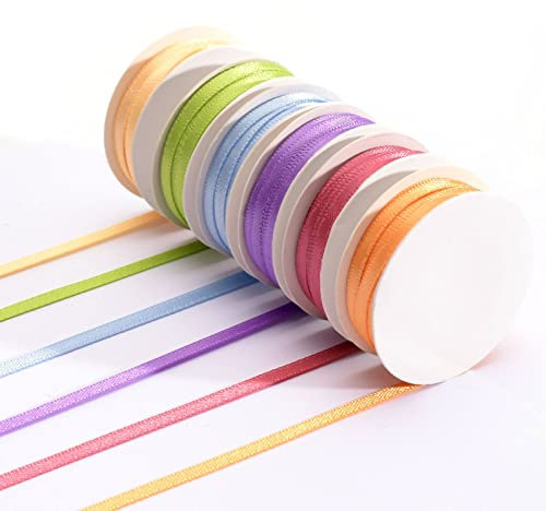 Vaessen Creative Set Nastro Satin, Primavera, 6 Colori, 6 mm x 2 m, Biadesivo Lucido per la Creazione di Biglietti Pasqua, Scrapbooking, Confezioni Regalo, Regali per Battesimo e Progetti Creativi