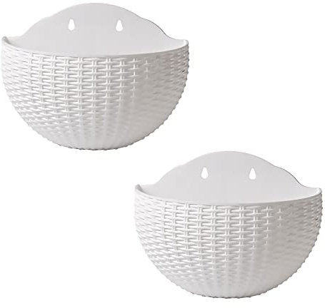 RTWAY Hängender Blumentopf, 2 Stück, Kunst-Rattan, Wandbehang, europäischer Stil, halbrund, Blumentopf, Blumenampel, Blumentopf für Zaun, Veranda, Garten, Balkon