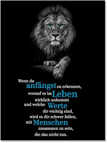 wandmotiv24 Leinwandbild Motivation, Querformat, Leben, Werte, Menschen, Löwe, Schwarz M0446