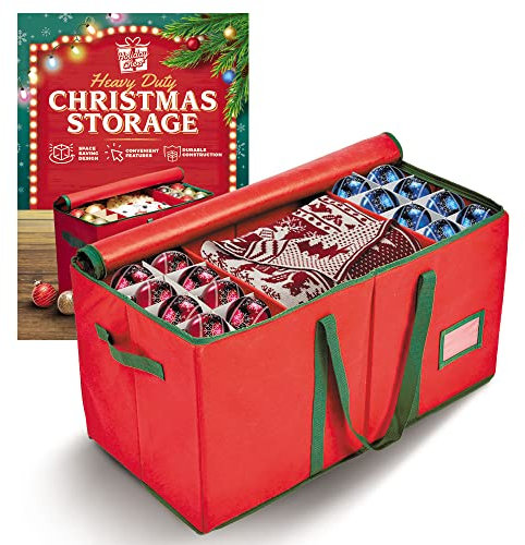 Holiday Cheer Contenitore per ornamenti natalizi di alta qualità, perfetto per decorazioni natalizie e ornamenti, adatto per 128 ornamenti natalizi, tessuto antistrappo