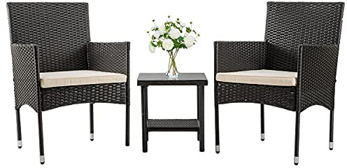 3-teiliges Terrassenmöbel-Set für den Außenbereich, Rattan-Stuhl, Gesprächssets, Gartenmöbel, Gartenmöbel, Bistro-Set für Hof und Bistro mit Couchtisch (schwarz)