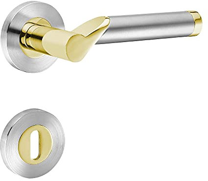 ck-türbeschläge Design Drückergarnitur Lightning | Schraubrosetten | Messing poliert PVD/Edelstahl matt (BB (Buntbart))