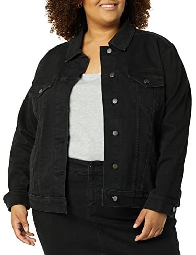 Amazon Essentials Women's Jeans Jacket (Available in Plus Sizes), Black Wash, L