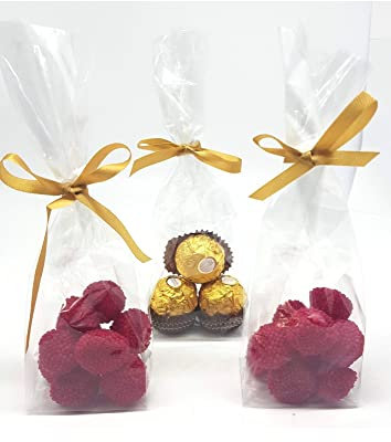 Lot de 100 sacs en cellophane transparents avec soufflet à base rectangulaire.Sacs cadeau d'anniversaire,mariage, communion,Noël, baptême, sachets pour biscuits, bonbons,6x19 +4cm