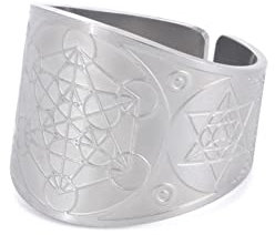 TEAMER Edelstahl Erzengel Metatron Engel des Lebens Siegel Amulett Ring Salomon Vintage Ringe Schmuck für Männer Frauen (9, Metatron-Würfel-Silber)