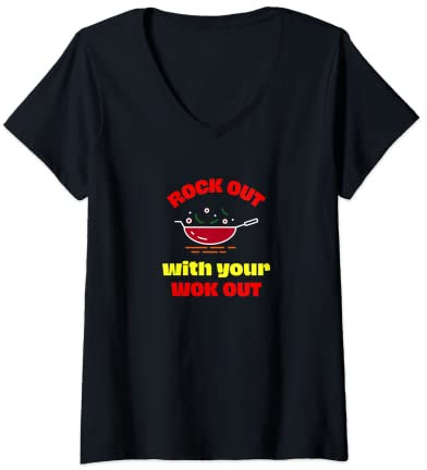 Donna Divertente Rock Out con il tuo Wok Out Design per uomini, donne e bambini Maglietta con Collo a V