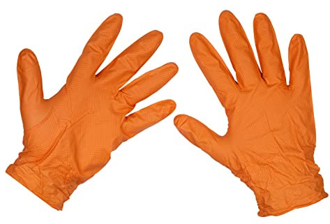 Sealey SSP56L - Guantes de nitrilo extra gruesos sin polvo (50 unidades), color naranja
