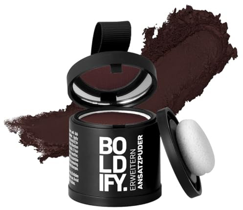 BOLDIFY Ansatzpuder Großpackung - Haar Concealer zur Haarverdichtung für Frauen und Männer, Grauabdeckung für 48h, wasserfestes Haar Make-up zum Ansatz kaschieren (Dunkles Kastanienbraun)