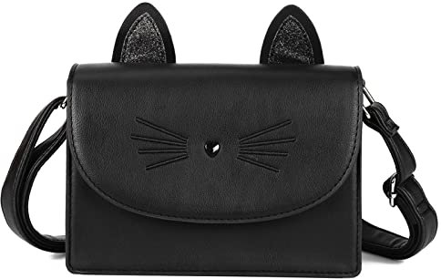 AFKOMST Niedliche Geldbörsen für Teenager, Mädchen, kleine Umhängetasche und Handtaschen, Katzengeschenk für Kinder, schwarz, Small