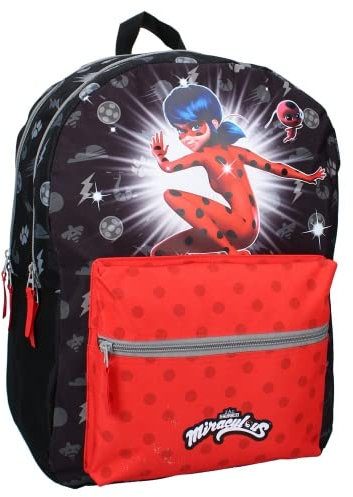 mybagstory - Rucksack – Miraculous – Kinder – Schule – Primär – Material – Stickerei – Krippe – Schulranzen für Mädchen – Größe 43 cm – verstellbare Träger, rot, 38