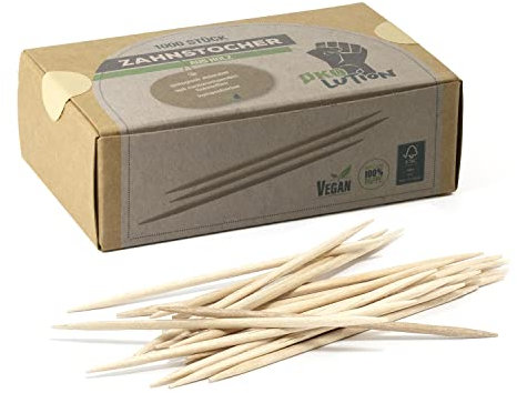 Ökolution Palillos de dientes de madera de abedul, natural, 1000 unidades, sueltos, aprox. 6,5 cm, de madera FSC, embalaje ecológico