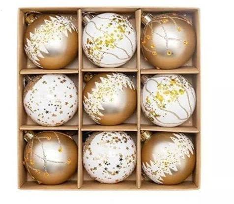 9er Set edle Weihnachtskugeln Ø 6cm Weihnachtsbaum Kugeln Christbaumkugeln Weihnachts-Deko Christbaum-Schmuck (Gold)
