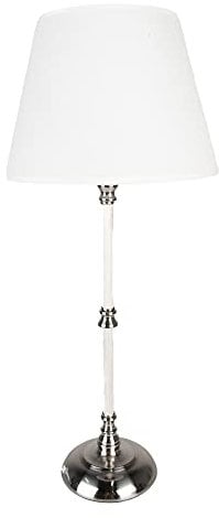 Clayre & Eef Tischlampe Ø 18x44 cm Weiß Silberfarbig Eisen Textil Schreibtischlampe