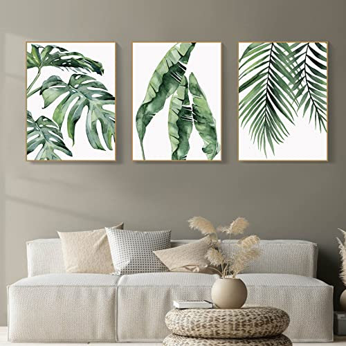 LMYSUFI Blatt Wandkunstdrucke Pflanzen, 3 Stück Tropischer Kindergarten Botanische Wandkunst Grüne Blätter Wanddekoration Moderne Poster, für Schlafzimmer Wohnzimmer, kein Rahmen 40 x 50cm