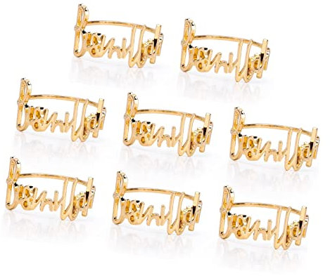 8 Stück serviettenringe Gold Set, Letter Metall Serviettenringe, Alphabet Servietten Schnallen Halter Tischdekoration für Hochzeit, Party, Ramadan, Bankett.