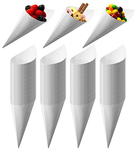 MONTX® 200-Pack Disposable Food Cones | 7 or 6 | White Food-Safe Paper Charcuterie Cones for Appetizers, Popcorn, Snacks, Confetti | Alternative to Wood Cones (6 Inch)