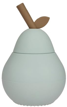 OYOY Mini Trinkbecher Silikon mit Deckel und Strohhalm für Kinder - Pear Cup Grün - Trinklernbecher in Birnen Form - L:8,5 x B:8,5 x H:13,5 cm - M107434
