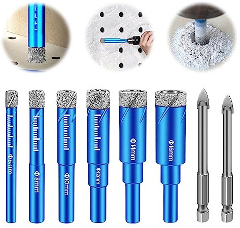 Nizirioo Lot De 6 Forets Diamant Pour Carrelage - Foret À Sec Avec Changement Rapide Tige Hexagonale 6,8,10,12,14,16 Mm - Pour Céramique
