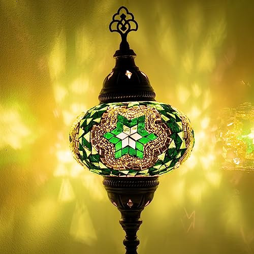 10 Variationen Orientalische Marokkanische Mosaik Tischampe Handgefertigte Türkische Dekorative Mosaiklampe (8-Grün&Weiß)