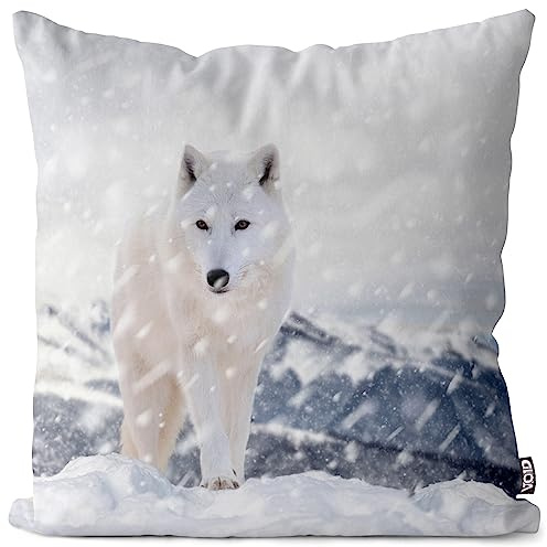 VOID Wolf Winter GOT Wildtier Raubtier Kissenbezug Kissenhülle Polyester Weihnachten Deko Winter Outdoor Dekoration, Kissen Größe:50 x 50 cm