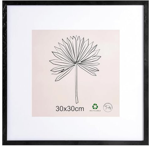 LYYYYX Bilderrahmen 30x30cm Schwarz mit Passepartout Fotorahmen Holz mit Acrylglas zum Senkrechten Oder Waagerechten Aufhängen/Stellen Bilderrahmen für Fotos, Poster, Puzzles