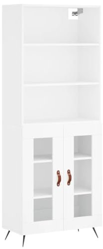 vidaXL Highboard, Sideboard mit viel Stauraum, Mehrzweckschrank mit Metallfüßen, Bücherschrank Kommode für Wohnzimmer Büro, Modern, Weiß Holzwerkstoff