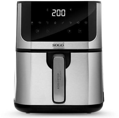 Sogo Freidora de Aire con Capacidad de 5L y 1400W de Potencia – Air Fryer con 8 Funciones Ideal para Hacer cualquier Tipo de Alimentos – Freidora sin Aceite con Pantalla Táctil de Control
