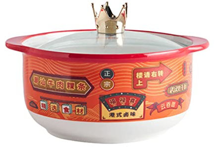 Bol à soupe de nouilles instantanées, bol à riz. Bol à nouilles instantanées en céramique de 30 oz avec couvercle, bol à soupe en porcelaine avec poignées, bol à ramen, bol chinois rouge, bol à micro-