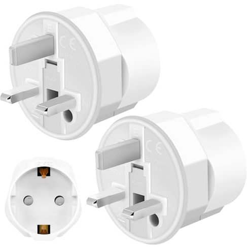 Herfair European to UK Plug Adapter, 2 Pack EU to UK Travel Adaptor 2 Pin to 3 Pin Type C/E/F France,Italy,Spain,Germany,Polish Turkish to British Adapter Type G Electronic Device