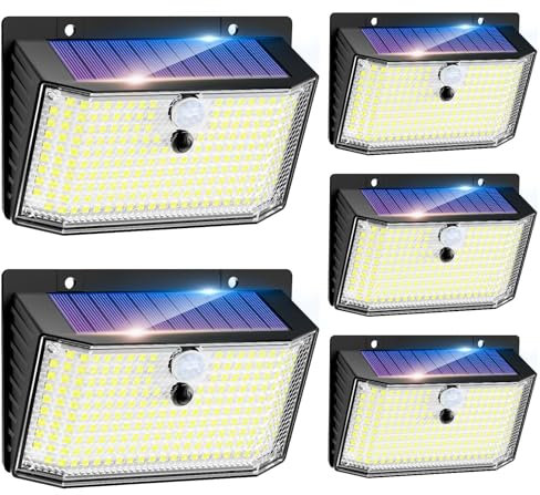 Kolpop 5 Pack Solar Security Lights Outdoor Motion Sensor, 208 LED Super Bright Solar Lights Outdoor Garden IP65 Waterproof, 3 Modes Solar Powered Wall Lights for Outside, Fence, Yard, Door, Garage